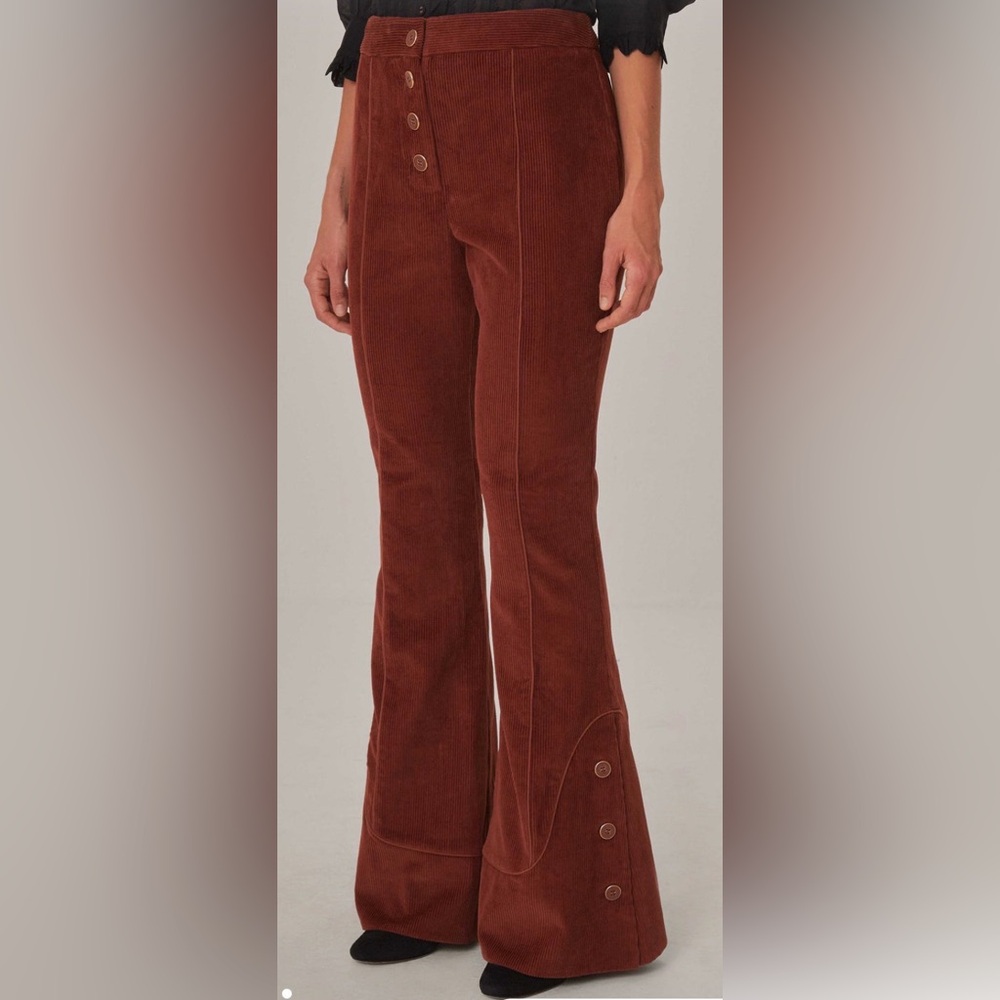 Farm Rio Flare Pants Brown Corduroy Size S‎ (NWT)
